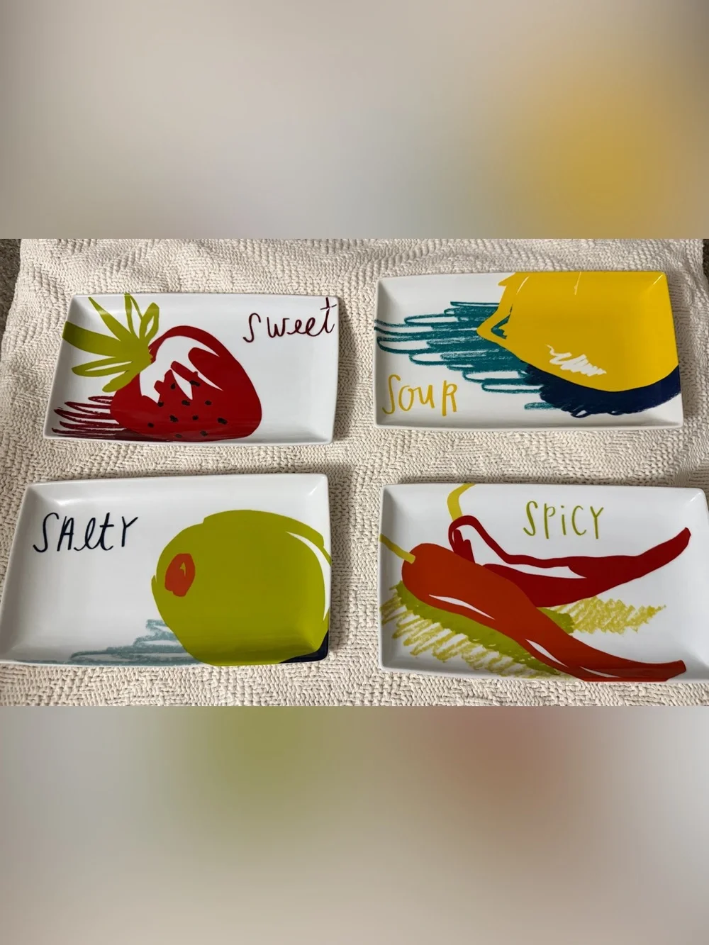 Collectible Crate & Barrel Appetizer Plates - Set of 4 features fruits/veggies